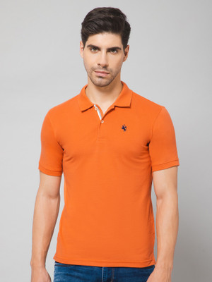 CANTABIL Solid Men Polo Neck Orange T-Shirt