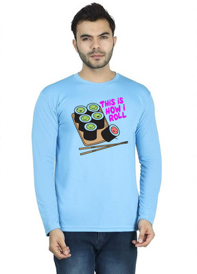 LV CARE Printed Men Round Neck Blue T-Shirt