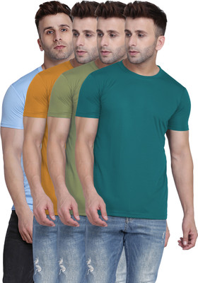 TQH Solid Men Round Neck Light Blue, Yellow, Light Green, Green T-Shirt