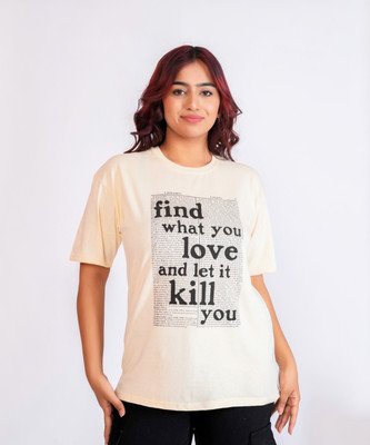 silver threads Typography Women Round Neck Beige T-Shirt