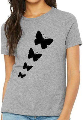 Nilan Tees Wear Printed Women Round Neck Grey T-Shirt