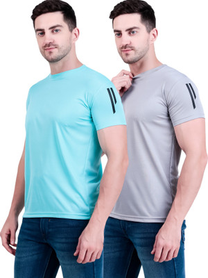 OCTOVEEJ Striped Men Round Neck Light Green, Grey T-Shirt