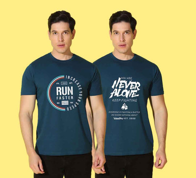 WOOSTRO Printed Men Round Neck Dark Blue T-Shirt