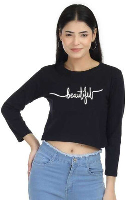 FENDURA Typography Women Round Neck Black T-Shirt