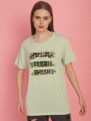 MACK JONNEY Typography Women Round Neck Light Green T-Shirt