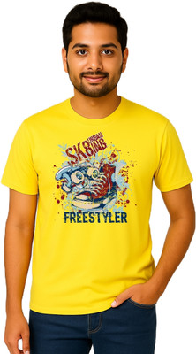 purycot Printed Men Round Neck Yellow T-Shirt