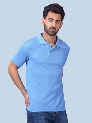 ROYAL YOUTH Solid Men Polo Neck Light Blue T-Shirt