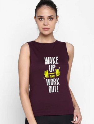 SPOWEARY Printed Women Round Neck Maroon T-Shirt