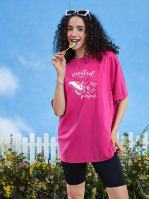 styliicity Printed Women Round Neck Pink T-Shirt