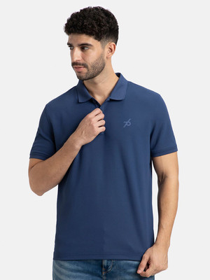 JOCKEY Solid Men Polo Neck Navy Blue T-Shirt