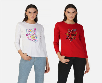 CHOZI Printed Women Round Neck White, Red T-Shirt