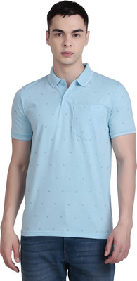 HouseOfCommon Printed Men Polo Neck Light Blue T-Shirt