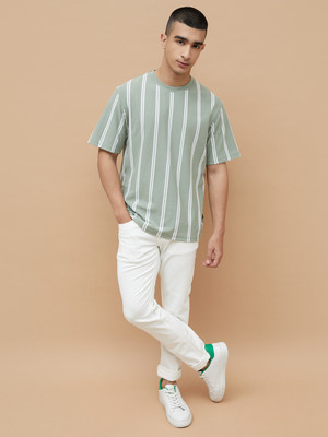 Fame Forever by Lifestyle Striped Men Polo Neck Grey T-Shirt