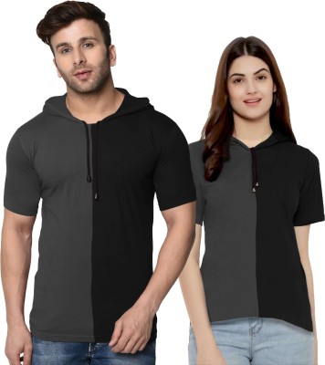 Twinny Zone Solid Couple Round Neck Multicolor T-Shirt