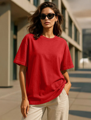 JUNEBERRY Solid Women Round Neck Red T-Shirt