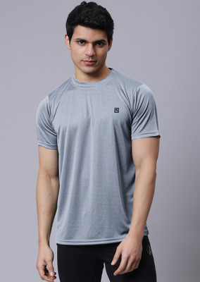 Menino Solid Men Round Neck Grey T-Shirt
