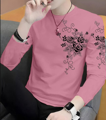 JUGULAR Printed Men Round Neck Pink T-Shirt
