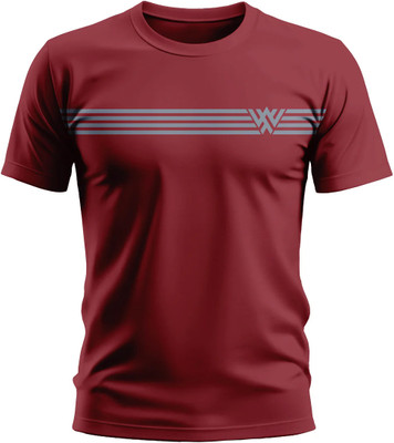Warriorworld Striped Men Round Neck Maroon T-Shirt