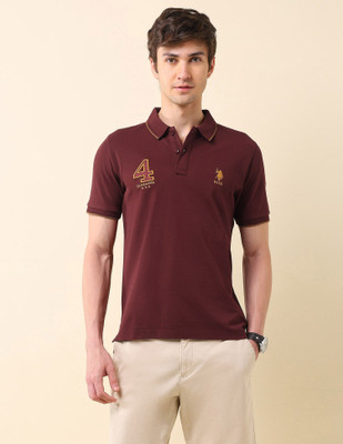 U.S. POLO ASSN. Printed Men Polo Neck Red T-Shirt