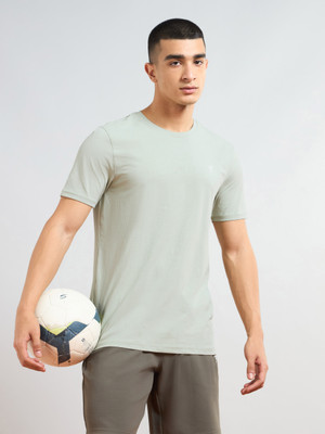 TECHNOSPORT Solid Men Crew Neck Light Green T-Shirt