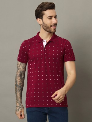 METRONAUT Printed Men Polo Neck Maroon T-Shirt