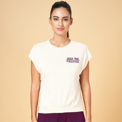 Ajile By Pantaloons Typography Women Round Neck White T-Shirt