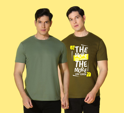 WOOSTRO Printed Men Round Neck Dark Green, Green T-Shirt