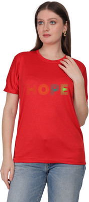 POONAMTRADERS Typography Women Round Neck Red T-Shirt