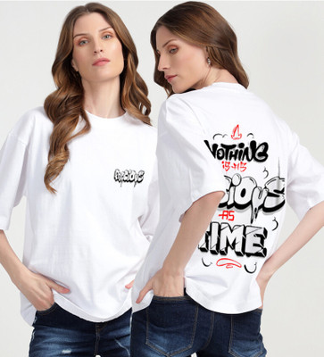 ALONE EAGLE Printed Women Round Neck White T-Shirt