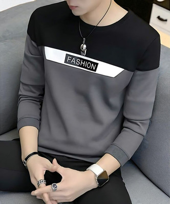 Autna Colorblock Men Round Neck Grey T-Shirt