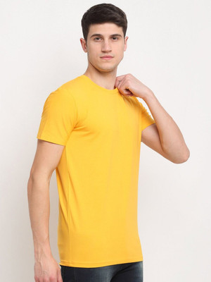 OrrganicChics Solid Men Round Neck Yellow T-Shirt