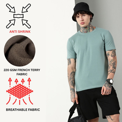Own The Look Solid Men Round Neck Green T-Shirt