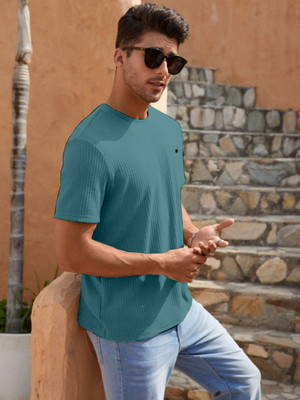 KEX Self Design Men Round Neck Light Blue T-Shirt