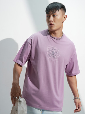 HIGHLANDER Embroidered Men Round Neck Purple T-Shirt