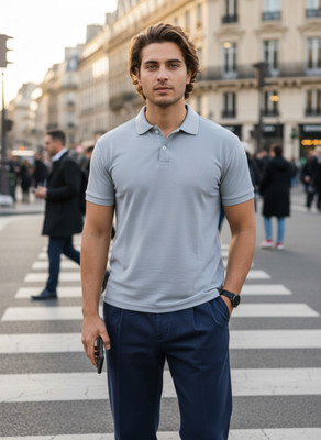 HILFIRE REGION Solid Men Polo Neck Grey T-Shirt