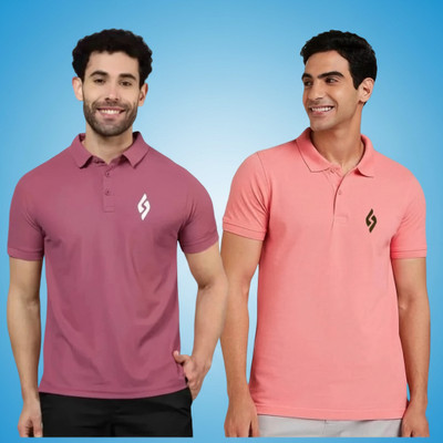 cnw Solid Men Polo Neck Purple T-Shirt