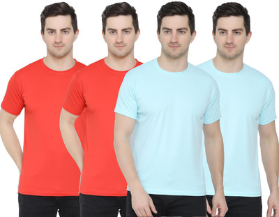 YUALIN CREATION Solid Men Round Neck Light Blue T-Shirt