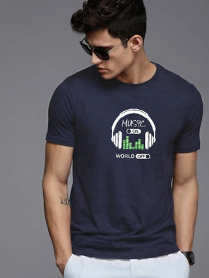 Reya Printed Men Round Neck Blue T-Shirt