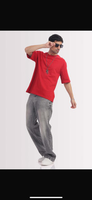 Men Fashion tshirt Solid Men Round Neck Red T-Shirt