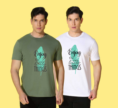 WOOSTRO Graphic Print Men Round Neck White, Light Green T-Shirt