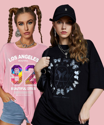 GRAND MALBORK Typography Women Round Neck Multicolor T-Shirt