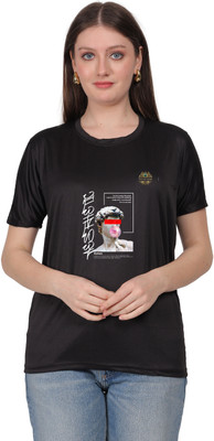 SOLBLOOMS Graphic Print Women Round Neck Black T-Shirt