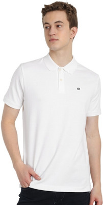 one sky Solid Men Polo Neck White T-Shirt