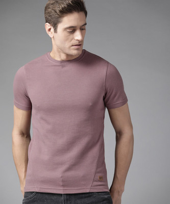 Roadster Self Design Men Round Neck Pink T-Shirt