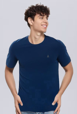 Adrenex Solid Men Round Neck Blue T-Shirt