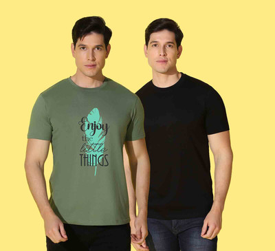 WOOSTRO Printed, Typography Men Round Neck Green, Black T-Shirt