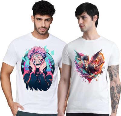 FIRST ARRIVAL Printed Men Round Neck White T-Shirt