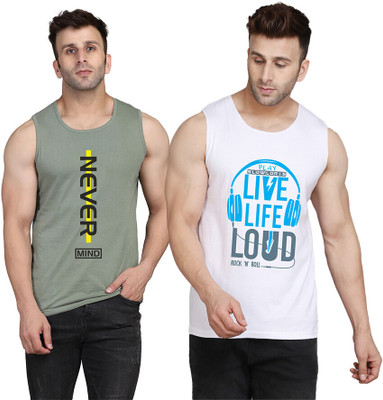 SLOWLORIS Printed, Colorblock Men Round Neck White, Light Green T-Shirt