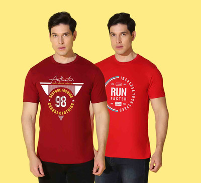 WOOSTRO Printed Men Round Neck Multicolor T-Shirt