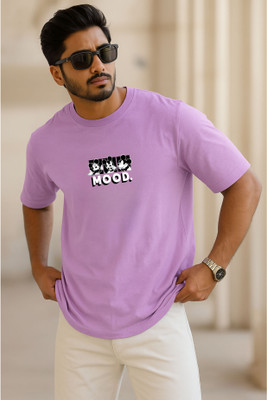 SINNER STREET Printed, Cartoon, Self Design Men Round Neck Purple T-Shirt